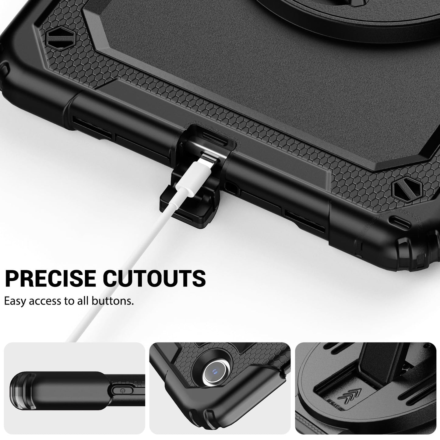SEYMAC Case for Samsung Galaxy Tab A9 Plus 11 inch 2023, Shockproof Protective Galaxy A9 Plus Tablet Case With Screen Protector/Hand Strap/Rotating Stand,SM-X210/SM-X216/SM-X218 Case, Black