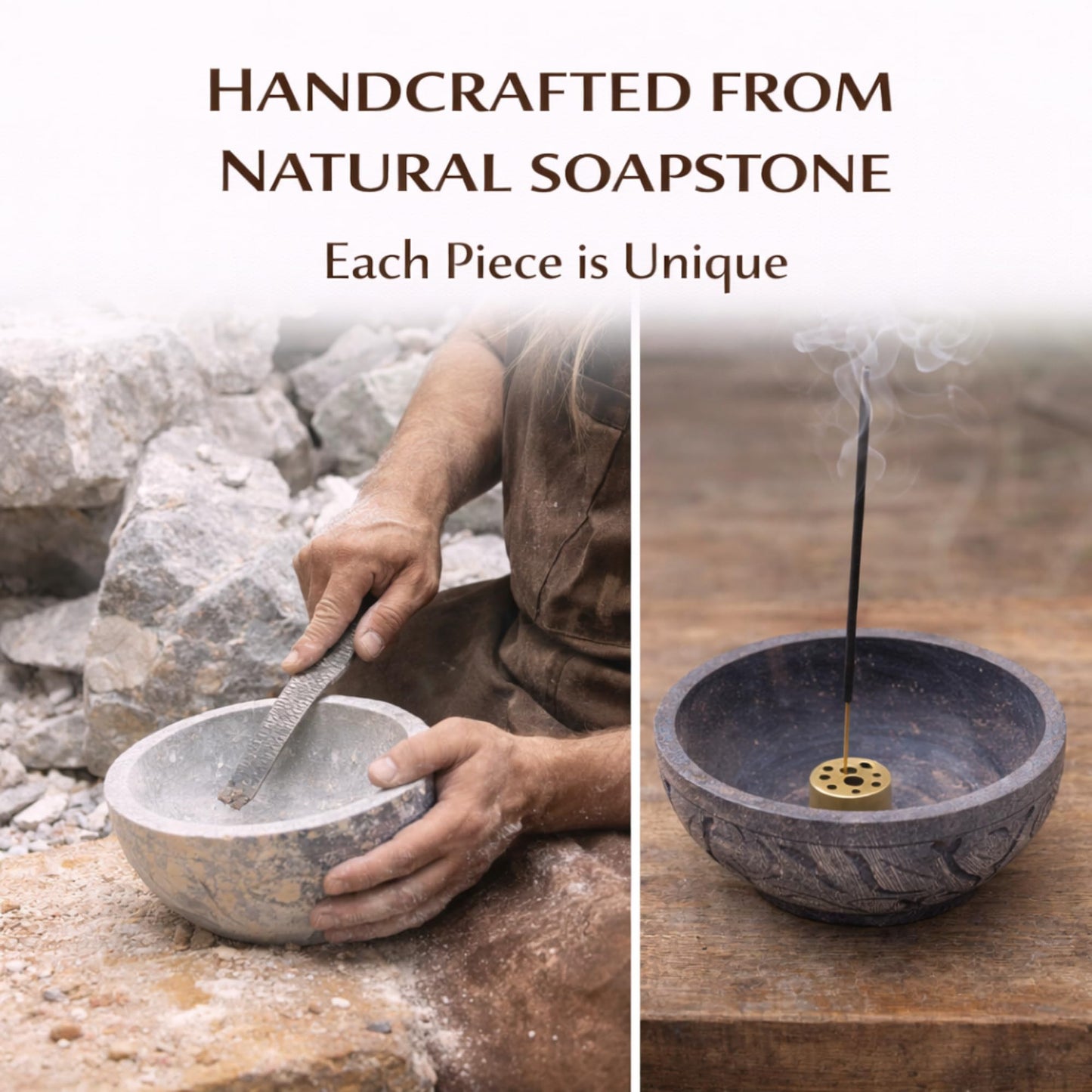 KC KULLICRAFT Natural Grey Marble Incense Holder Bowl – 5" Ash Catcher Burner for Meditation, Smudge, Palo Santo – 9-Hole Brass Insert Fits Most Incense Sticks.