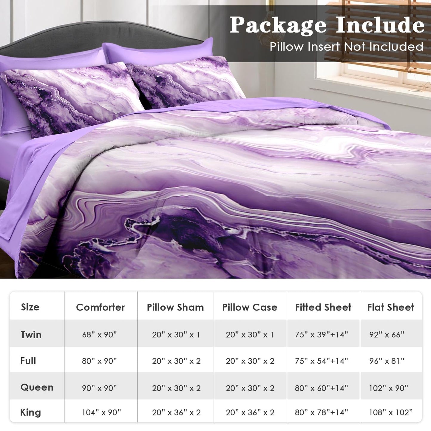Pamnest Comforter Set Twin Size, Purple Marble Black Gold 5 Pcs Bedding for Kids and Adults, Blue Painting Pink Bed Sheet Sets with Fitted Sheet Pillowcase & Sham for Bedroom Bed Decor