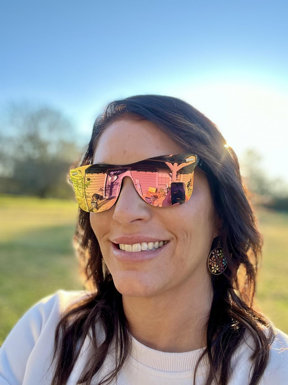 FEISEDY Sunglasses, Rimless Mirrored Sun Glasses with Reflective One-Piece Lens, B4114