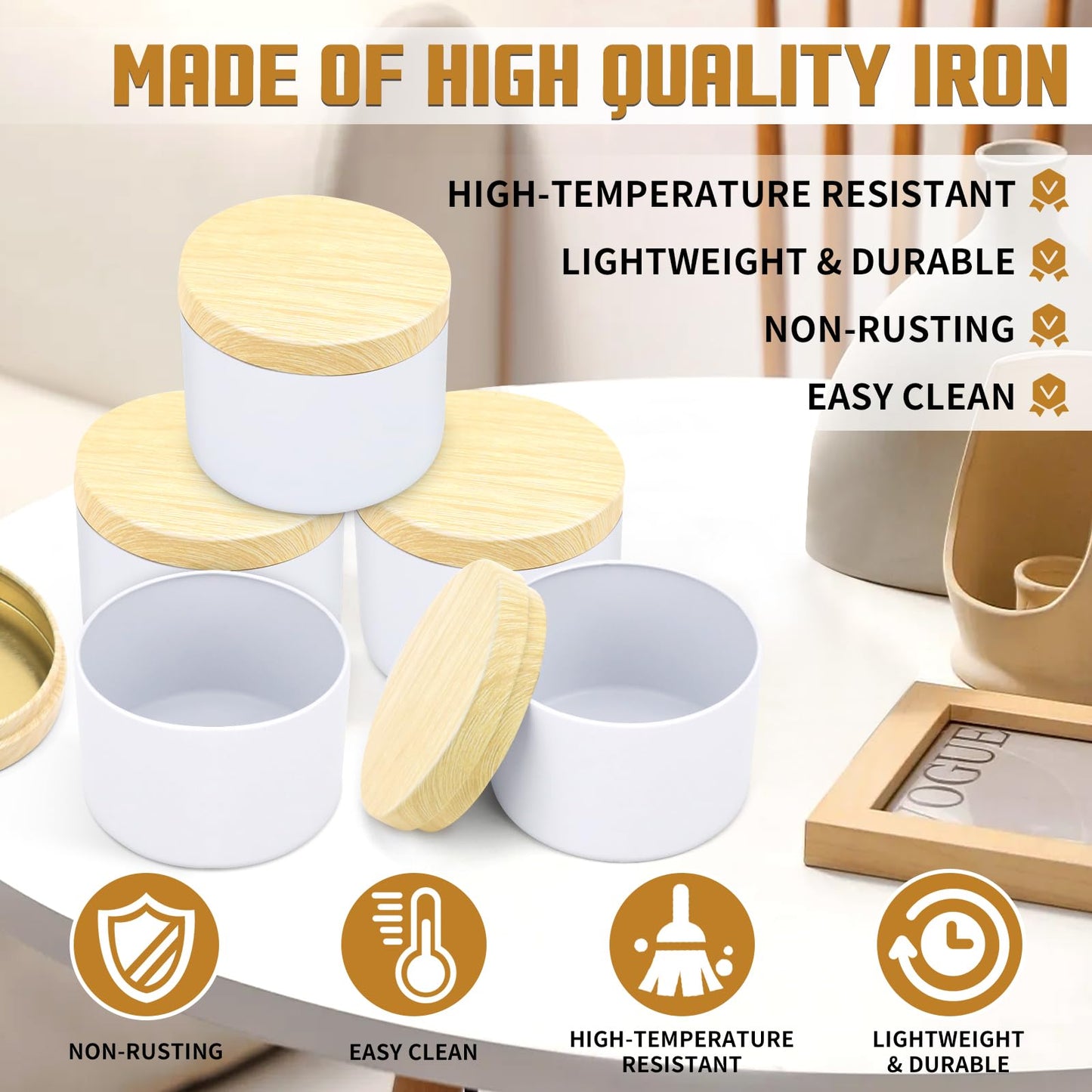 YJHSS 24-Pack 4oz Candle Tins with Wood-Grain Printing Lids, Metal Candle Jars for Candle Making, Empty Containers Vessels Bulk for Small Business & Beginners DIY Storage -Wood White