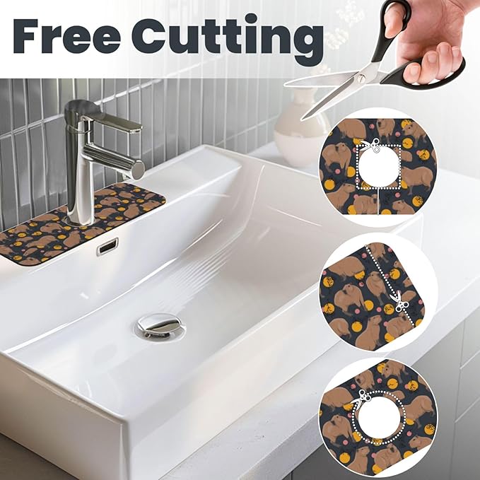 Capybara Doodle Botanical Circle Wildlife Kitchen Sink Splash Guard Faucet Mat