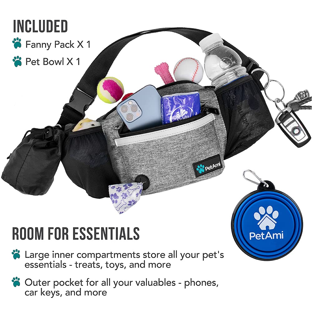 PetAmi Dog Fanny Pack, Treat Pouch for Dog Walking, Training, Built in Poop Bag Dispenser, Water Bottle Holder, Collapsible Bowl, Pet Treat Waist Belt for Hiking, Running, Kibbles (Camo Black)