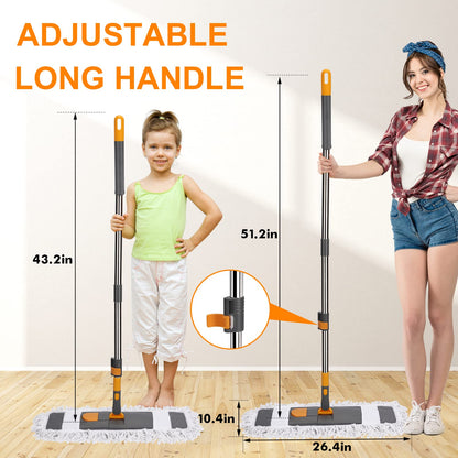 MASTERTOP Flat Mop, 60cm Wide Industrial Mops with Stainless Steel Long Handle, Commercial Pure Cotton Mop with 2 Reusable Pads, Wet and Dry Floor Mops for Hard Laminate Floors Cleaning