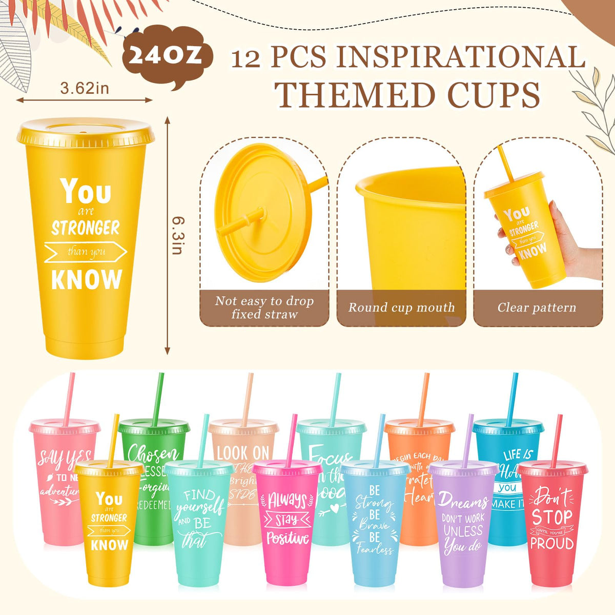 Hollowfly 12 Sets / 48 Pcs Inspirational Gifts Bulk for Employee Appreciation, 24 oz Plastic Cups and Pens Notebooks Keychains Set, Group Gifts for Office Staff Coworkers (Pastel)