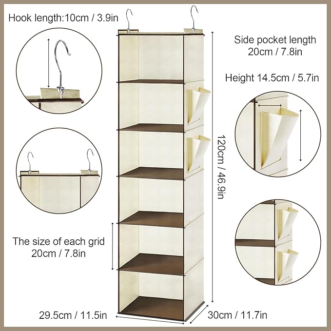 Leinuosen 6 Tier Shelf Hanging Closet Organizer Hanging Shelves