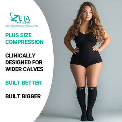 Zeta Wear Plus Size Support Leg Sleeve - Wide Calf Compression, Great for Travel & Flights, Women Love Its Amazing Fit, Cotton-Rich Comfort & Soothing Relief, 1 Pair, 3XL, Nude
