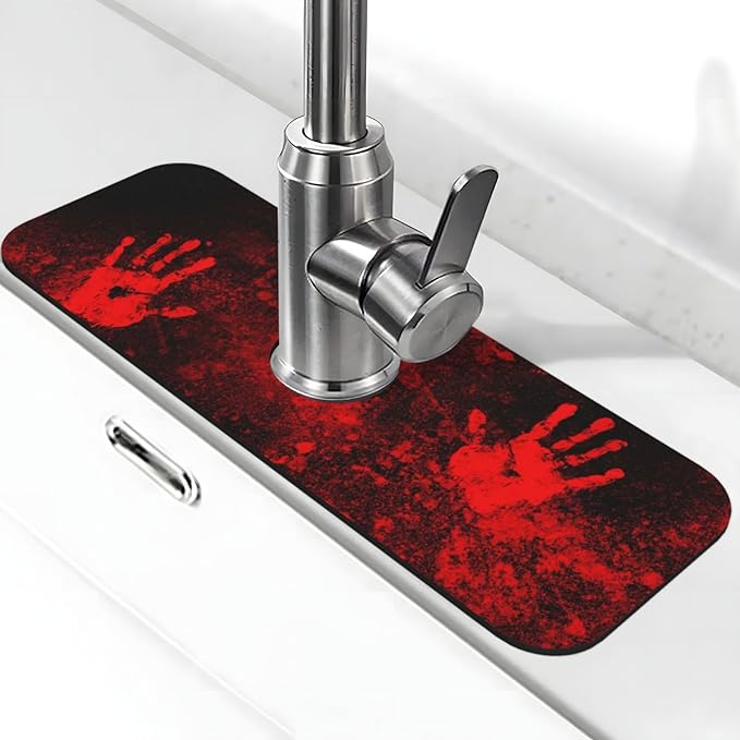 Halloween Scary Horror Red Blood Spatter Bloody Handprint Kitchen Sink Splash
