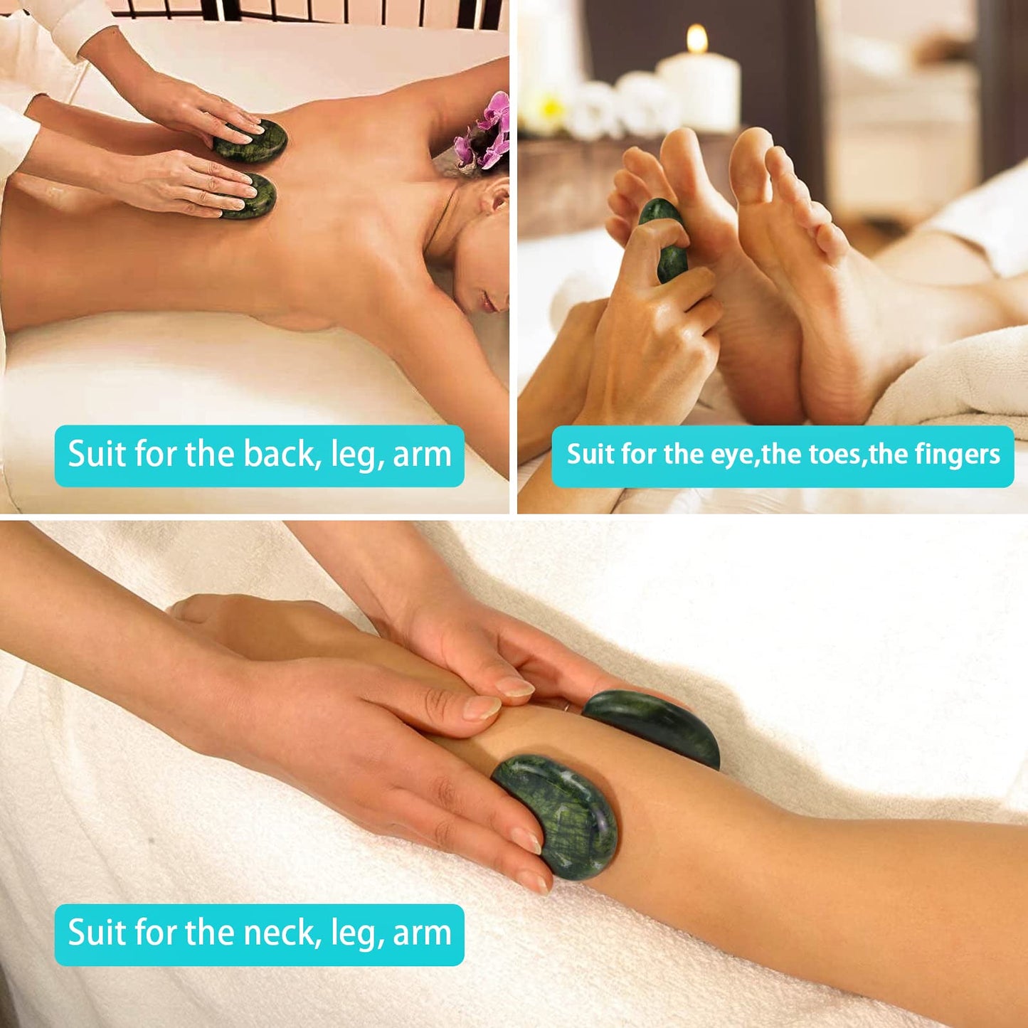 Windfulogo 4Pcs Hot Massage Stones Set Natural Green Jade Heated Warmer Stone for Spa Massage 2.36 x 3.14in (6x8cm)