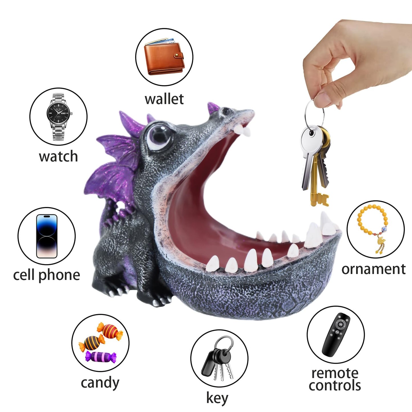 MOYI Candy Bowl Christmas Decoration Dinosaur Candy Dish, Home Decor Key Bowl for Entryway Table Office Desk, Unique Statue Fun Key Bowls Sculpture Art Decor Container Storage Box for Living Room
