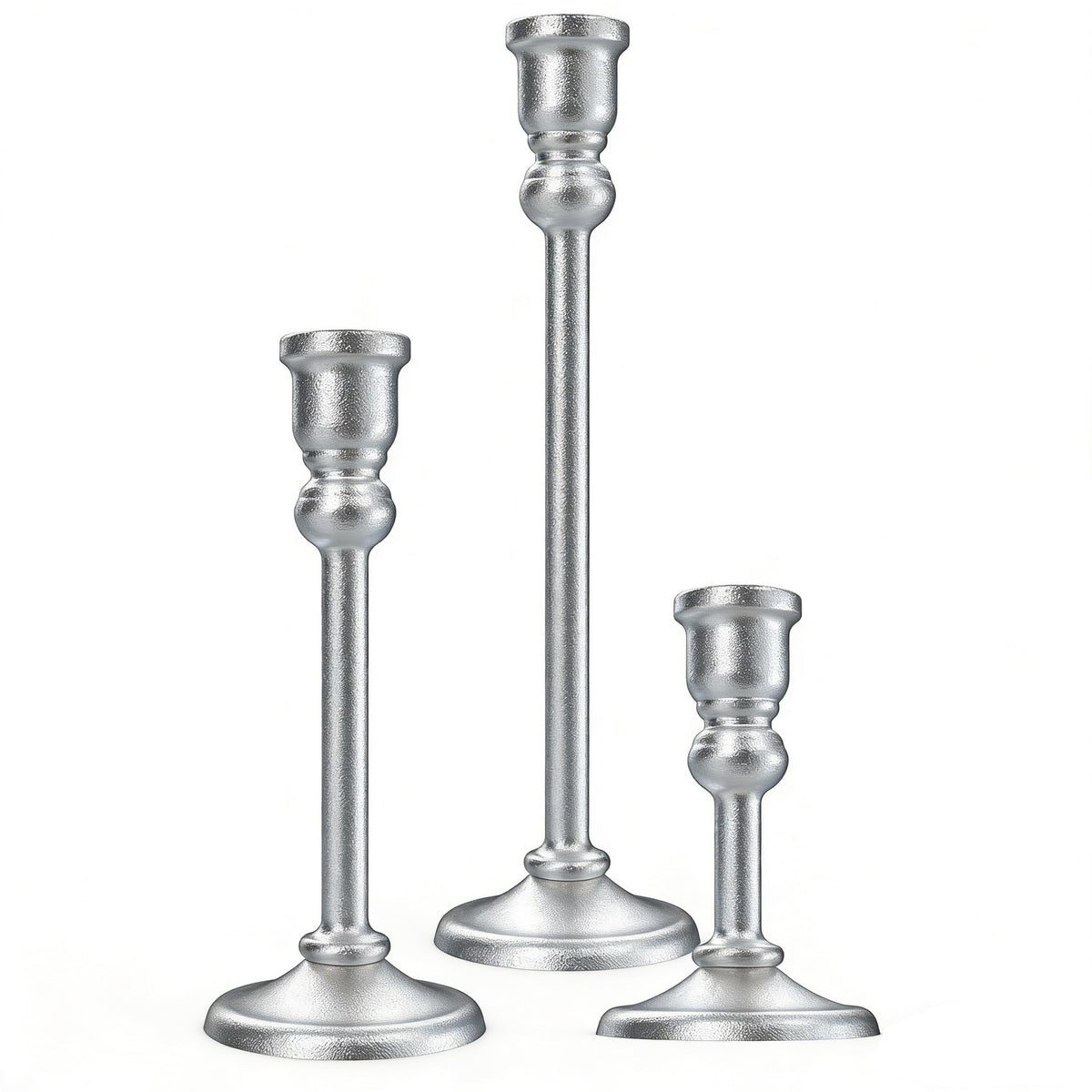 Candlestick Holders Taper Candle Holders Set of 3, Golden Candlestick Holders Decorative Candle Stand, Tapered Candle Holders Set for Wedding, Dining Table, Home Decoration (Antique Silver)