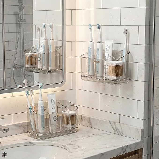 Toothbrush Holder for Bathroom Wall Mounted, 5 Slots Acrylic Toothbrush and
