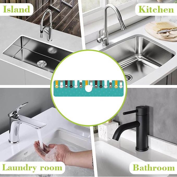 Sink Splash Guard Faucet Mat Cat Paws and Footprints Absorbent Fast Drying Mat