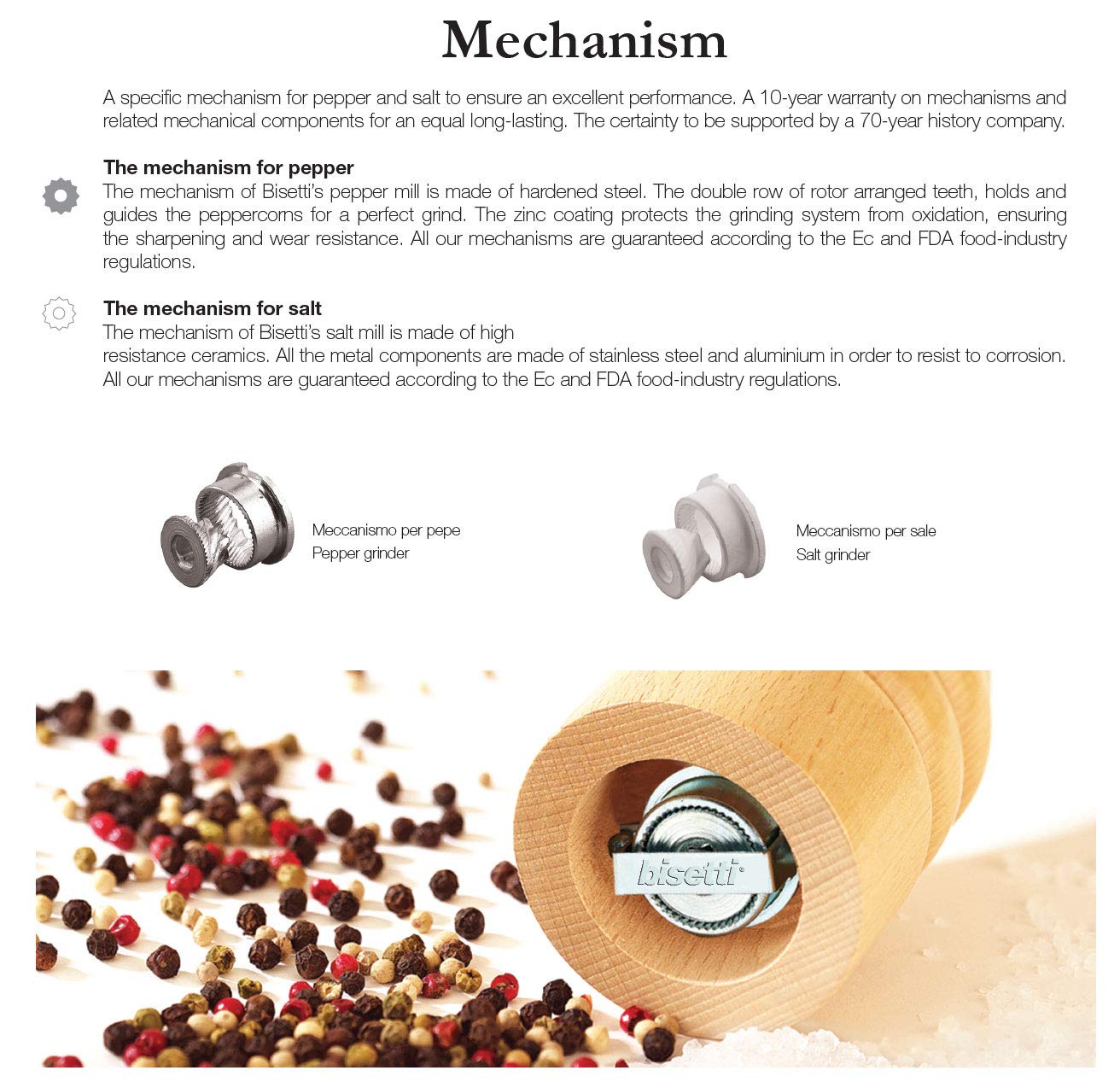 Bisetti 32 cm /12.6 Inch Firenze Red Lacquered Beech Wood Salt Mill With Adjustable Ceramic Grinder