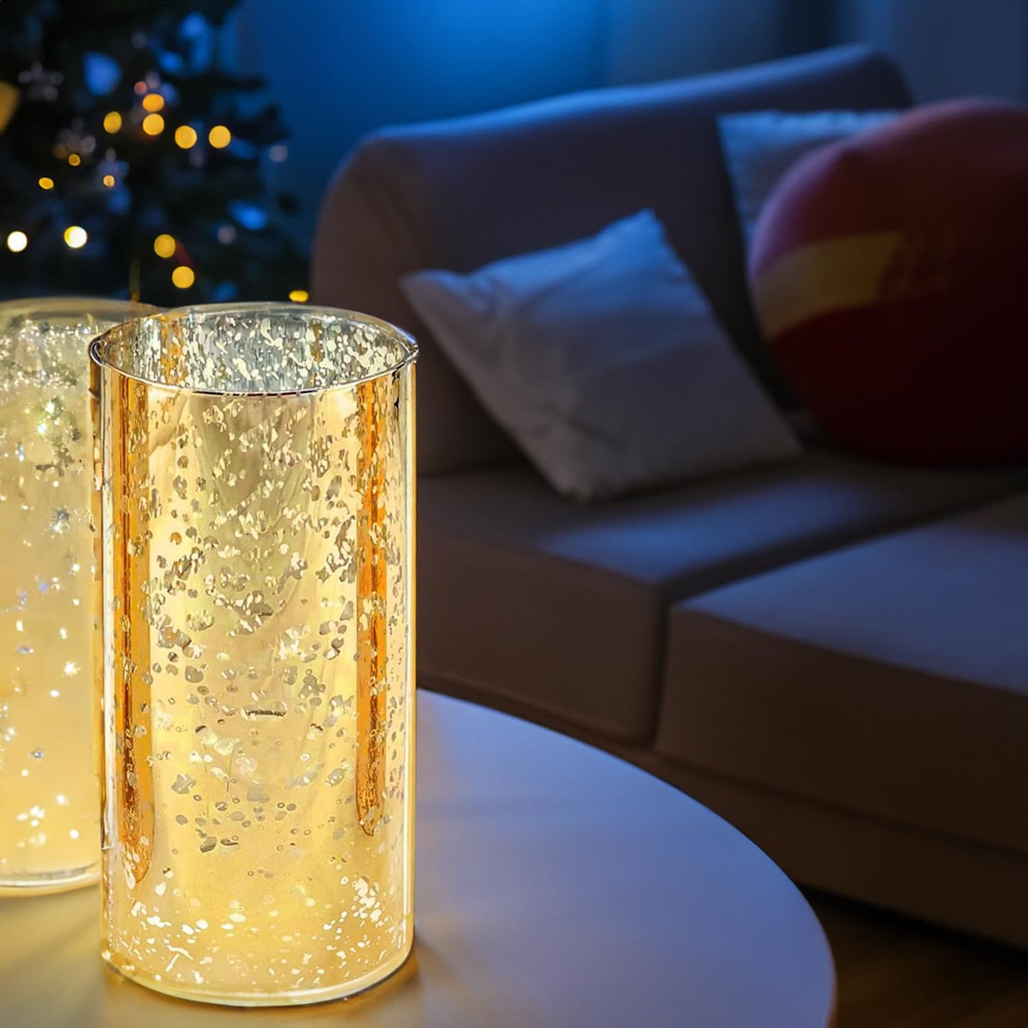 WGVI Hurricane Candle Holder Sleeve, W: 3", Ht: 6", Gold Speckled Glass Cylinder Open Both Ends, Chimney Tube Shade, 2 Pieces