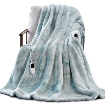 Guohaoi Heated Blanket Electric Throw, Soft Faux Rabbit Fur Electric Blanket with 10 Heating Levels 5 Sitting Timer Auto Off, Cozy Warm Heating Blankets, Machine Washable(50"×60" Beige)