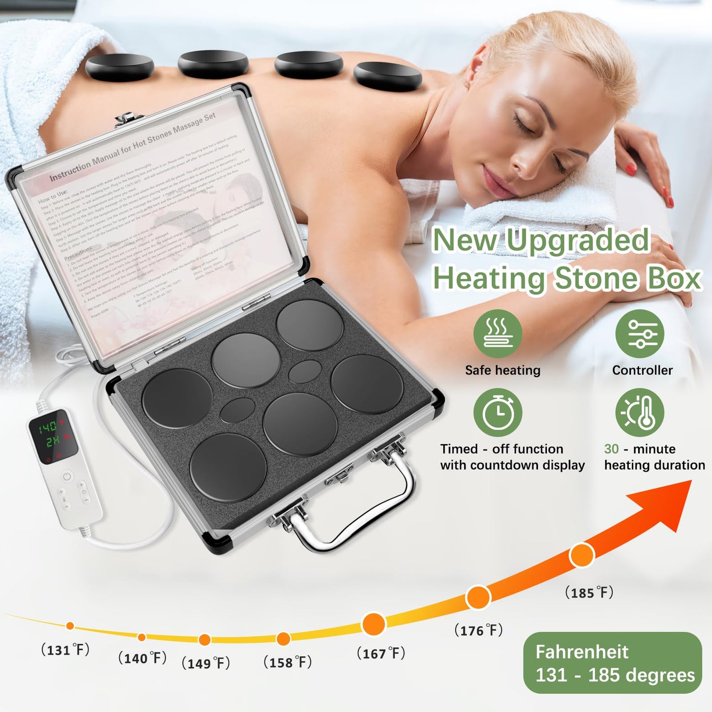 GLXPJU 12Pcs Hot Stones Massage Set with Temperature Adjustment，Hot Rocks Massage Stones Set with Warmer Kit， Basalt Hot Rocks Stone for Spa-Lymphatic Drainage, Relieve Tension and Muscle Pain