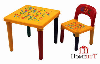 HH Home Hut Table and Chair Set Childs ABC Play Alphabet Childrens Plastic Kids Toddlers Furniture Learn & Play Educational (Yellow)