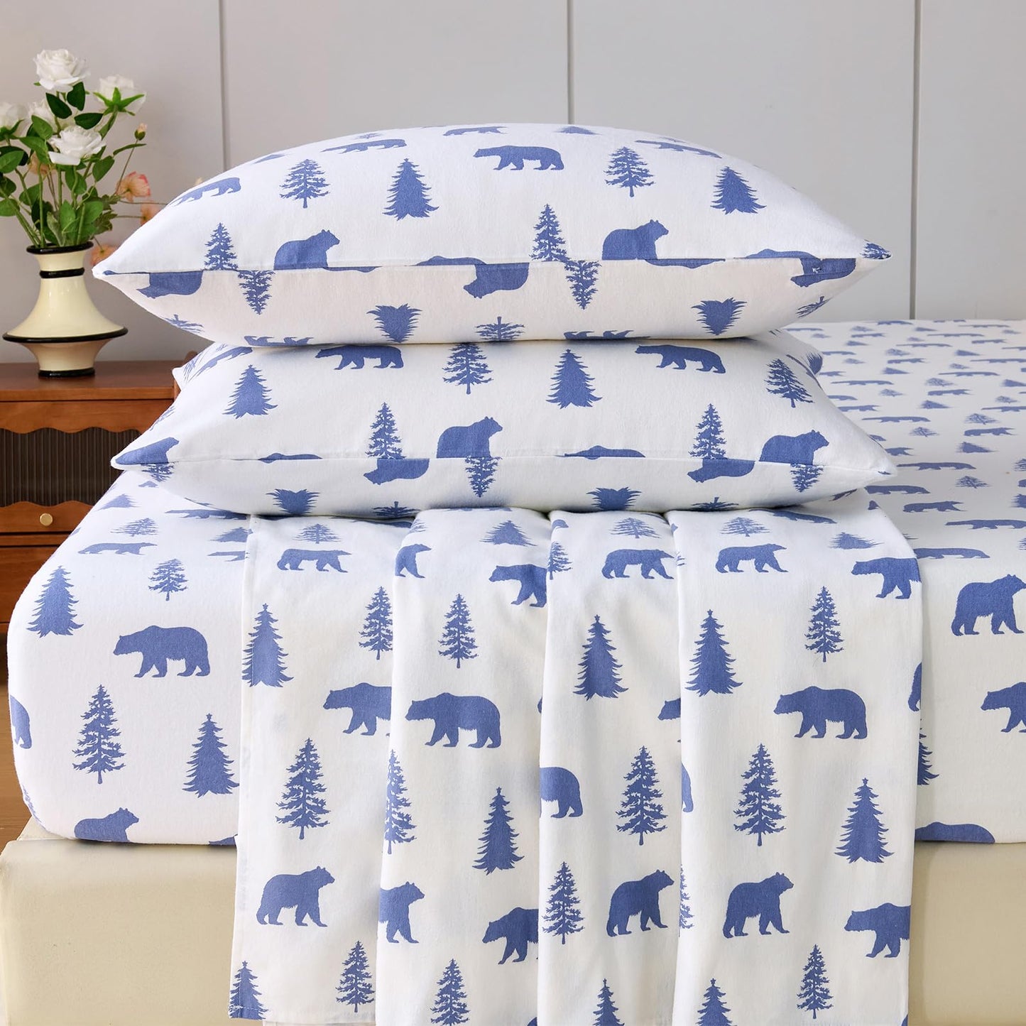 LANYETON 100% Cotton Flannel Sheets, Ultra Soft Cozy Warm Bed Sheets Set for All Season, 16" Deep Pocket, 3PC, Twin