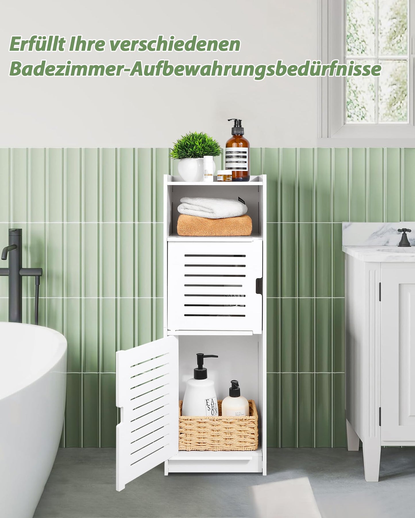 aimu Waterproof Bathroom Cabinets,Bathroom Storage Units with Open Storage Shelf,Free-standing Floor Cabinets,Corner Organizer Cupboard for Bedroom Kitchen Hallway,White.