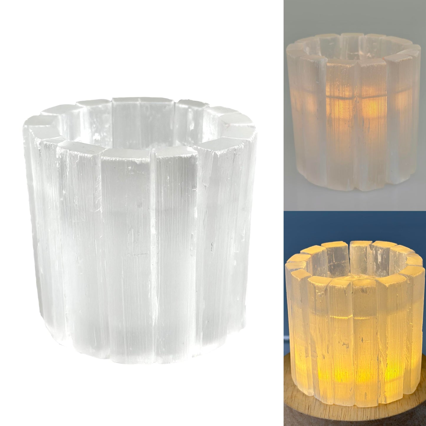 Selenite Candle Holder Natural Cylindrical Tealight Holder