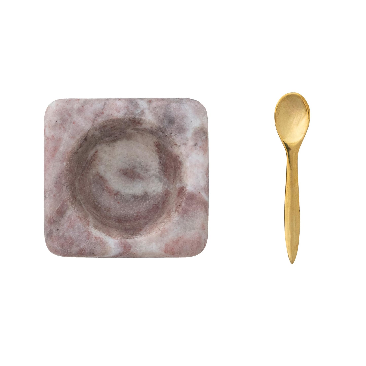 Bloomingville Marble Bowl with Brass Spoon, Pink