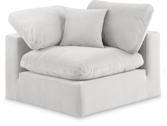 Meridian Furniture 189Cream-Corner Comfy Collection Modern | Contemporary Velvet Upholstered Corner Chair, Soft Cream Velvet, Down Feather Cushions, 40" W x 40" D x 34.5" H, Cream