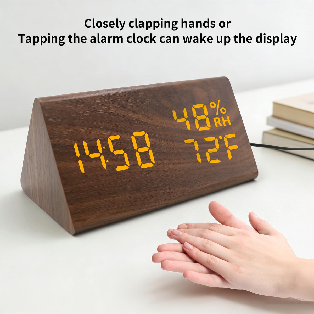 KESHIDE Wooden Digital Alarm Clocks for Bedrooms - Electric Desk Clock with Large Numbers, USB Port, Loud Alarm for Heavy Sleepers, Adjustable Volume, Dimmer, Snooze, DST, Wood Décor, Adapter Powered