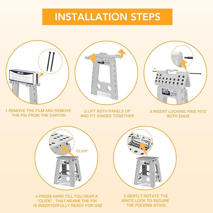 Delxo 16 Inch Folding Step Stool,Foldable Stool for Adults,Portable Collapsible Plastic Stepstool,Non Slip Folding Stools for Kitchen Bathroom Bedroom Garden Up to 400LBS,(Grey 1PC)