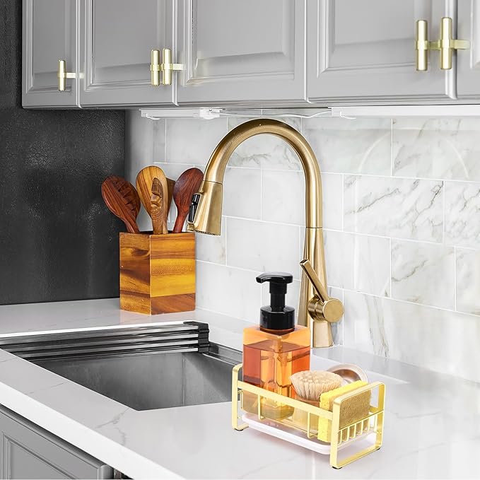 HULISEN Kitchen Sink Sponge Holder, 304 Stainless Steel Kitchen Soap Dispenser