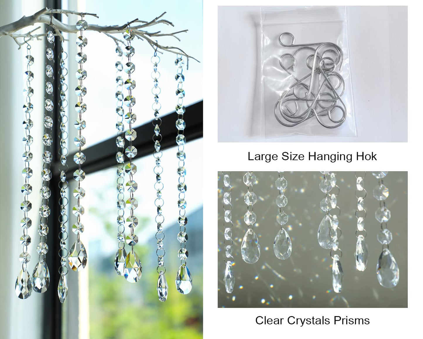 KANPURA 1ft 10pcs Teardrop Crystals Garland,Crystal Teardrop Chandelier Replacement,Hanging Glass Crystals for Chandelier, Christmas Tree, Wedding Decor(Clear)