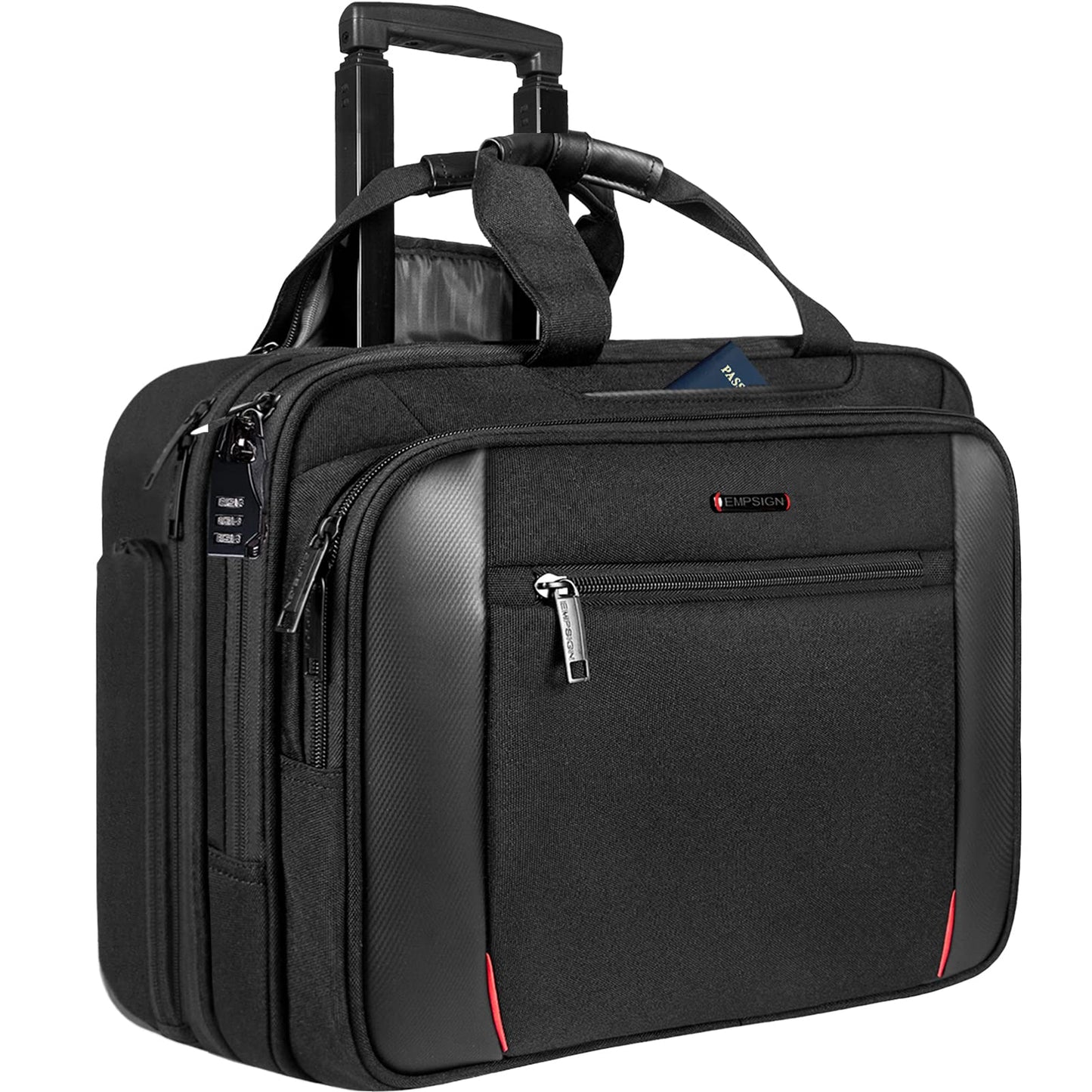 EMPSIGN Rolling Laptop Bag Laptop Roller Case for 17.3 Inch Wheeled Briefcase with RFID Pockets Water-Proof Laptop Trolley Case for Travel/Busines/Men