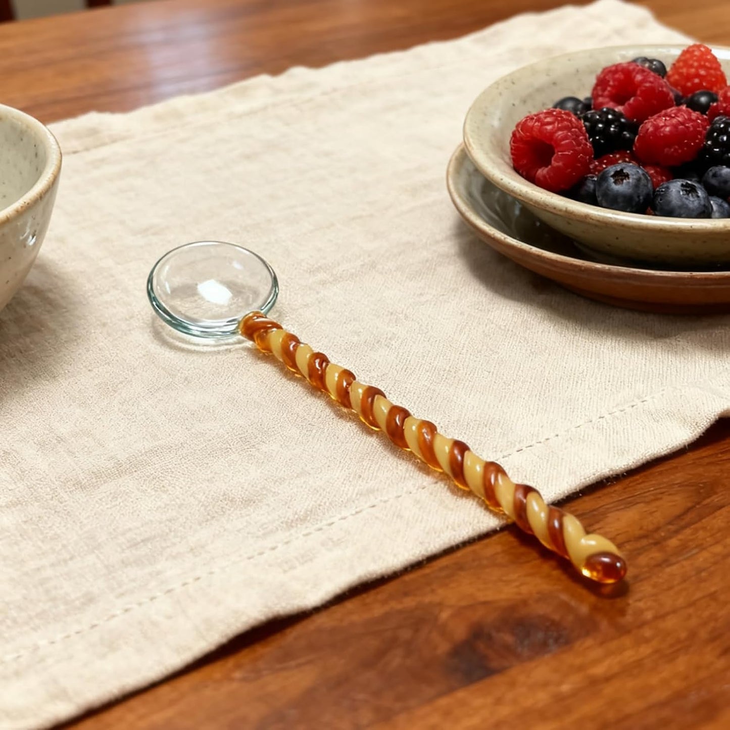 TMXAOK 6 Pieces Glass Stirring Spoons Clear Crystal Coffee Cocktail Mixing Spoon Teaspoons with Spiral Handle Salt Sugar Ice Cream Yogurt Jam Dessert Scoop Swizzle Stick Stirrer for Bar Cafe Party (H)