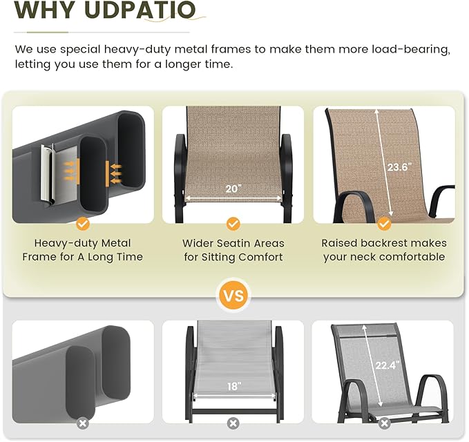 UDPATIO Patio Chairs Set of 8, Stackable Outdoor Dining Chairs with High Back, Breathable Textilene Fabric Outdoor Chair All Weather, 350LBS Capacity for Garden, Backyard (Brown)