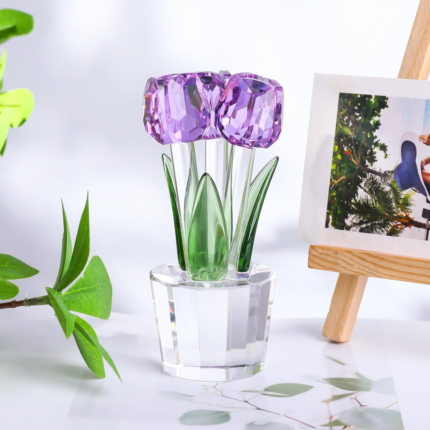 Movdyka Tulips Glass Flowers Figurines Crystal Decor Collectibles