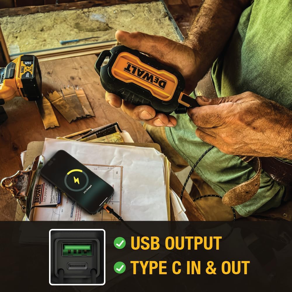 DEWALT Heavy Duty Portable Charger, Power Bank, 10,000 mAh Battery Pack with USB-C Port for iPhone 16/16 Plus/16 Pro/16 Pro Max, iPhone 15/14/13, Samsung Galaxy