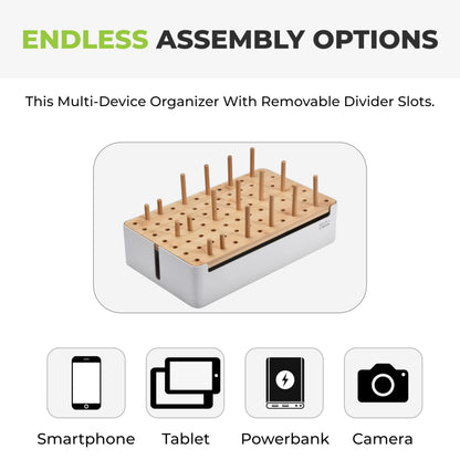 Prosumers Choice Bamboo Charging Station for Multiple Devices - Wooden Charger Organizer with Removable Dividers for Phones, Tablets, and Laptops - 11 Inch Cable Organizer Box - Space-Saving Desk Dock