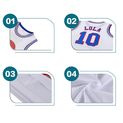 Mens Basketball Jersey Lola #10 Space Movie Jersey Hip Hop Sports Shirt Halloween Party #10 White Medium