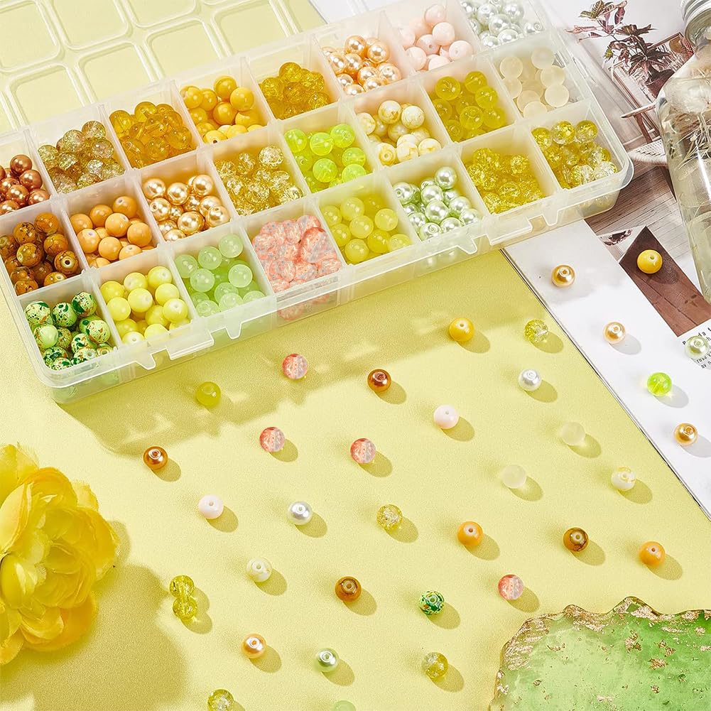 PH PandaHall 720pcs 8mm Yellow Glass Beads 24 Color Bracelet Beads Crystal Bead Baking Painted Glass Loose Bead for Fall Friendship Bracelet Earring Jewelry Making Christmas Tree Ornament