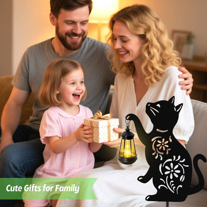Solar Cat Hanging Lantern Outdoor, Black Cat Solar Lights, Cat Lover Gifts for Women Mom Grandma Birthday,Mother's Day,Waterproof Garden Ornaments Decor Outside Backyard,Patio,Pathway