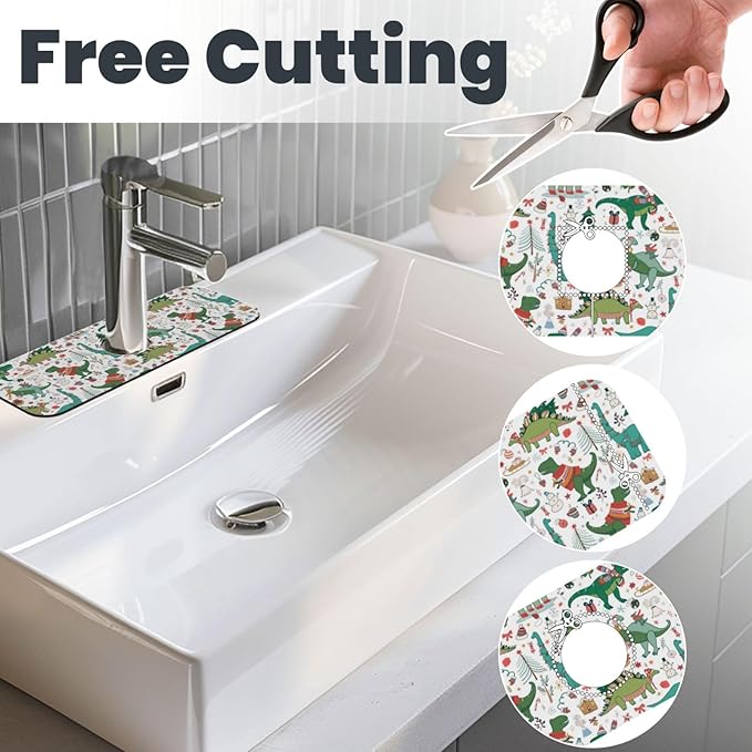 Dinosaur Christmas Happy New Year Kitchen Sink Splash Guard Faucet Mat Super