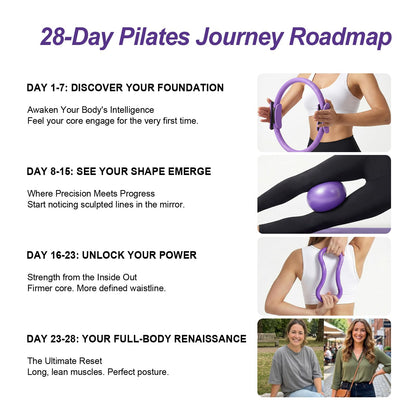 ElaraFit Home Pilates Ring and Ball Set for Women with 5 Resistance Bands 13 inch Magic Circle Workout Starter Kit for Beginners Full Body Toning 15 Min Daily Routine,Purple Mix