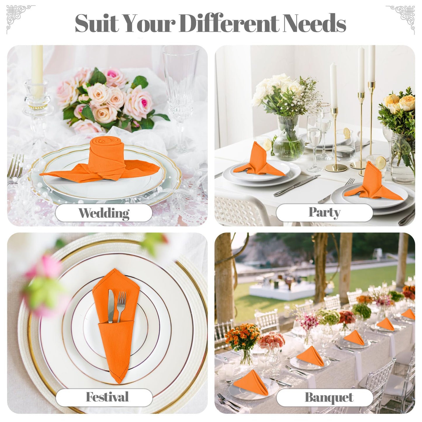 PLOYMONO Orange Heavy Duty Cloth Napkins - 17 x 17 Inch Solid Washable Polyester Dinner Napkins - Set of 8 Napkins with Hemmed Edges - Great for Parties, Fall Festival, Autumn, Halloween, Thanksgiving