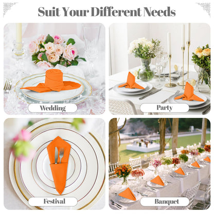 PLOYMONO Orange Heavy Duty Cloth Napkins - 17 x 17 Inch Solid Washable Polyester Dinner Napkins - Set of 8 Napkins with Hemmed Edges - Great for Parties, Fall Festival, Autumn, Halloween, Thanksgiving