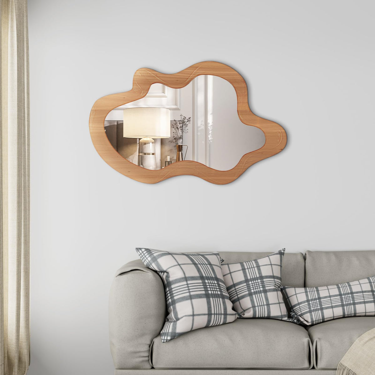 osemy 36" x 24" Irregular Wall Mirror, Wooden Framed Asymmetrical Wavy Wall Mirror for Living Room Bedroom Entryway Bathroom Modern Decorative, Hanging Hooks