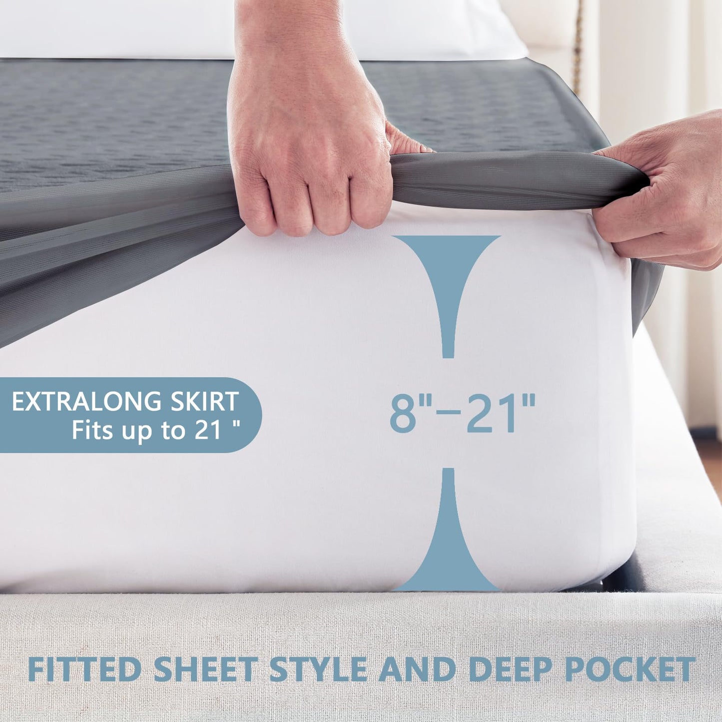 Premium Waterproof Mattress Protector Full Size, Breathable Bed Cover 3D Air Fabric Cooling Mattress Pad Cover Smooth Soft Noiseless Washable, 8''-21'' Deep Pocket (Gray)
