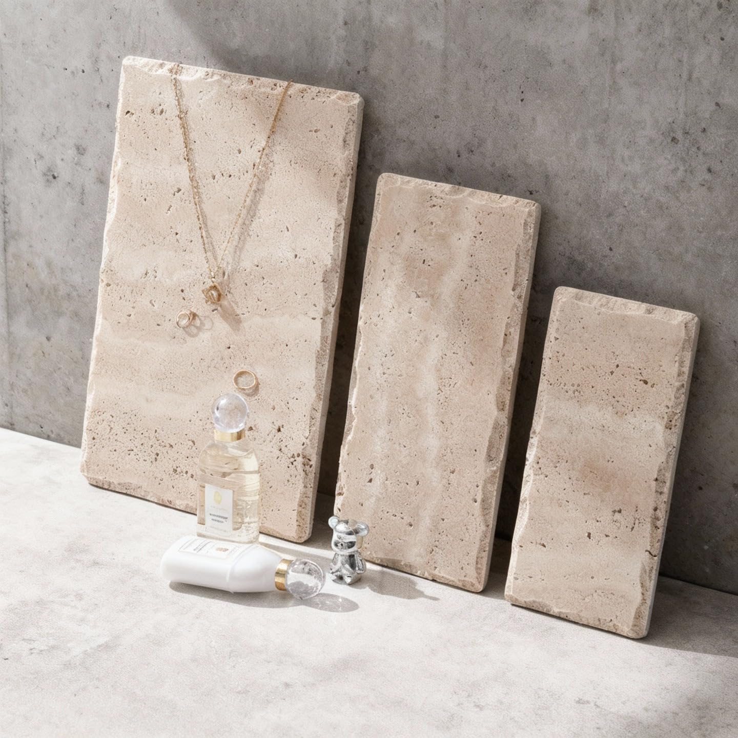 SIRIZEN-DIVING Natural Edge Travertine Jewelry Tray, Single 30 x 20 cm Slab