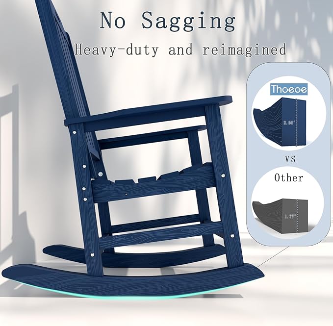 Oversized Rocking Chair Set of 8, Outdoor Rocking Chair for Adults, All Weather Resistant Porch Rocker for Lawn Garden, Navy Blue
