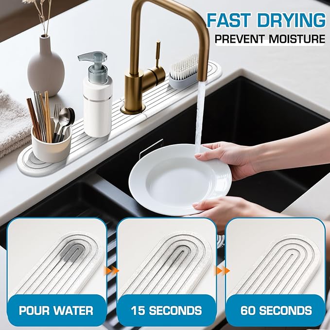 Diatomite Stone Faucet Mat For Kitchen Sink-Absorbent Fast Drying Stone Sink