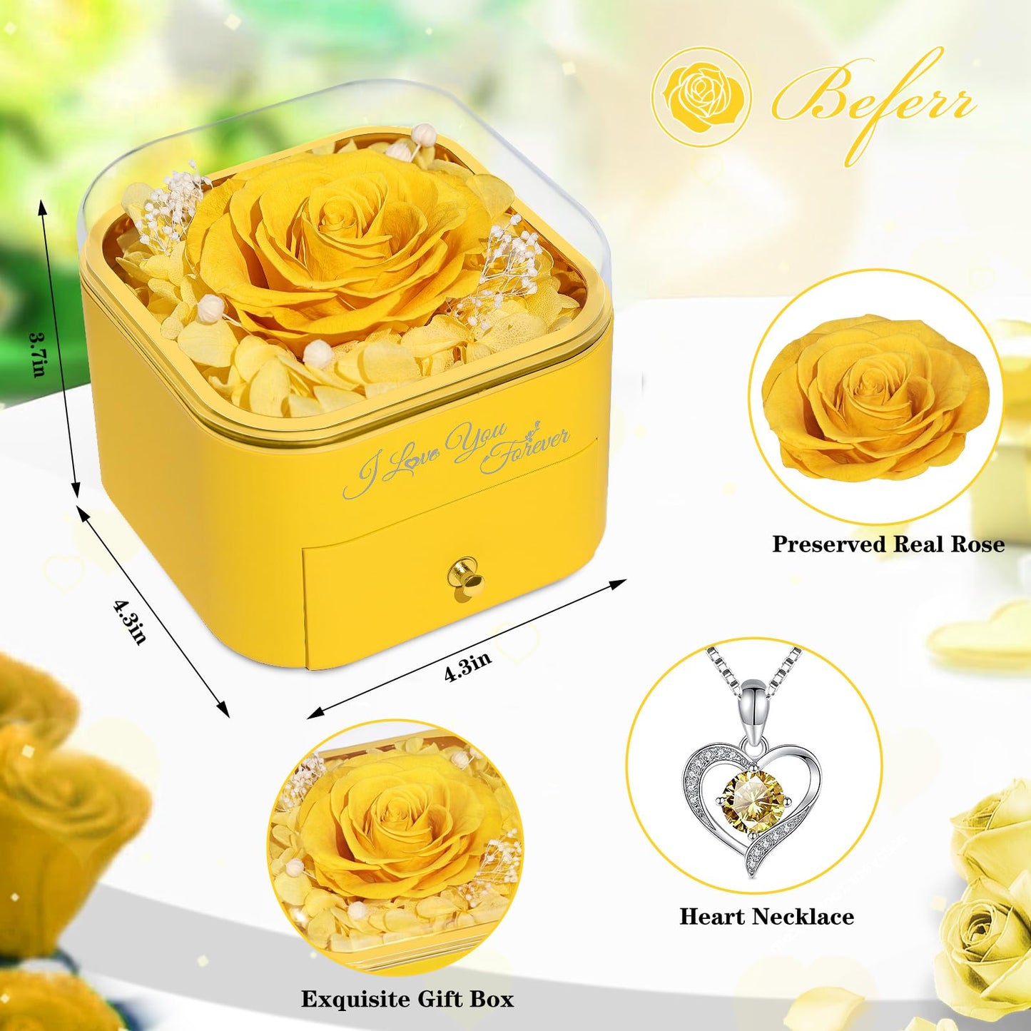 Beferr Valentines Day Gifts for Her Preserved Real Rose with Necklace Eternal Roses Forever Flowers for Delivery Prime Mothers Anniversary Birthday Gifts for Women Mom Grandma Wife Daughter Girlfriend